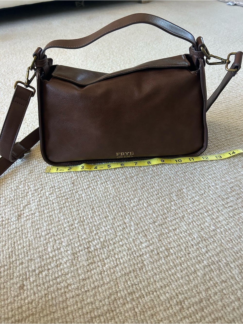 FRYE Chocolate Brown Leather Shoulder Bag with Adjustable Strap